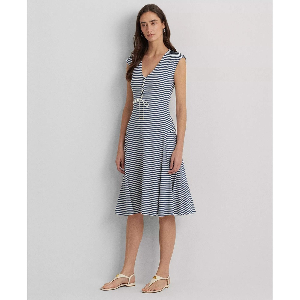 Lauren Ralph Lauren Striped Dress XL NWT Blue White Fit Flare Hamptons Old Money